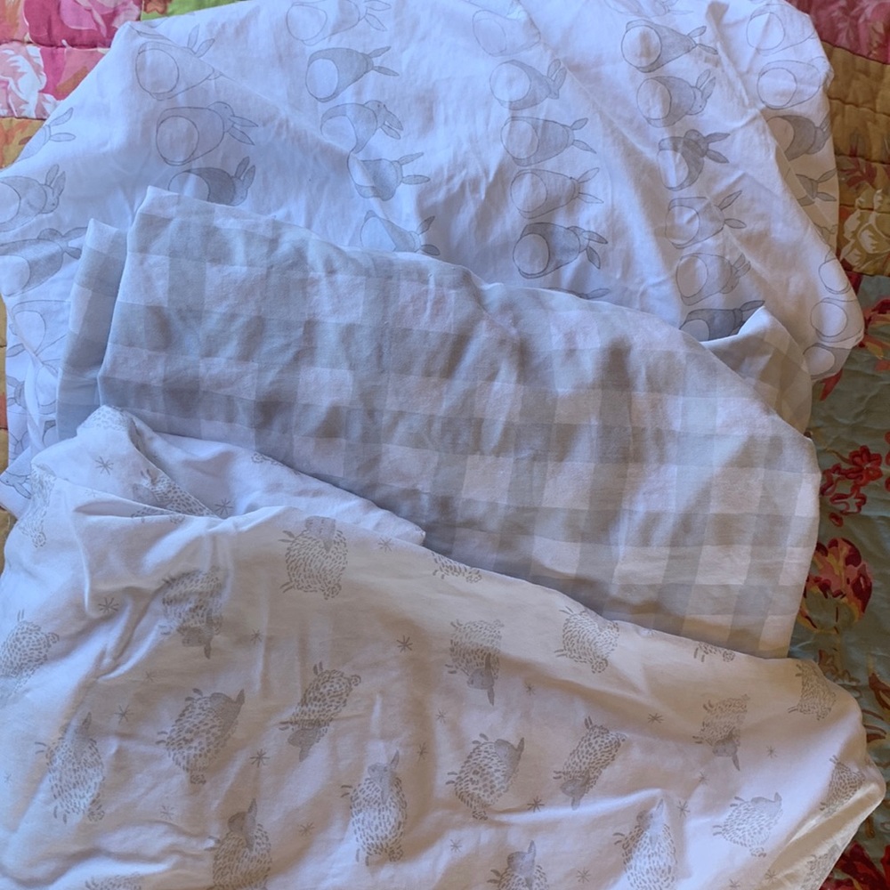 Set of three Boll and Branch fitted crib sheets. So cute!